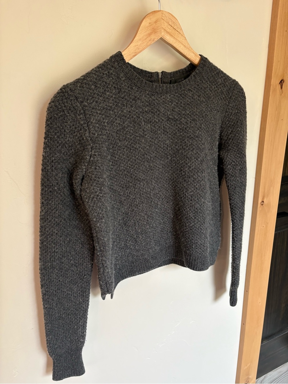 J.Crew 100% Wool Textured Knit Sweater Charcoal Gray XXS Back Zip